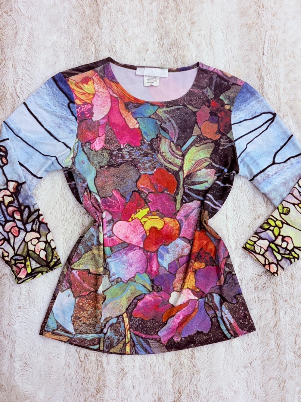 🧚🏼 Vintage Y2K Stained Glass Floral Grunge Mesh Top Fairycore Whimsy Goth Tattoo